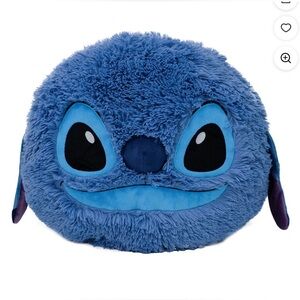Stitch 16” Blue Furry Pillow Disney Lilo & Stitch Embroidery Face NWT Stuffy